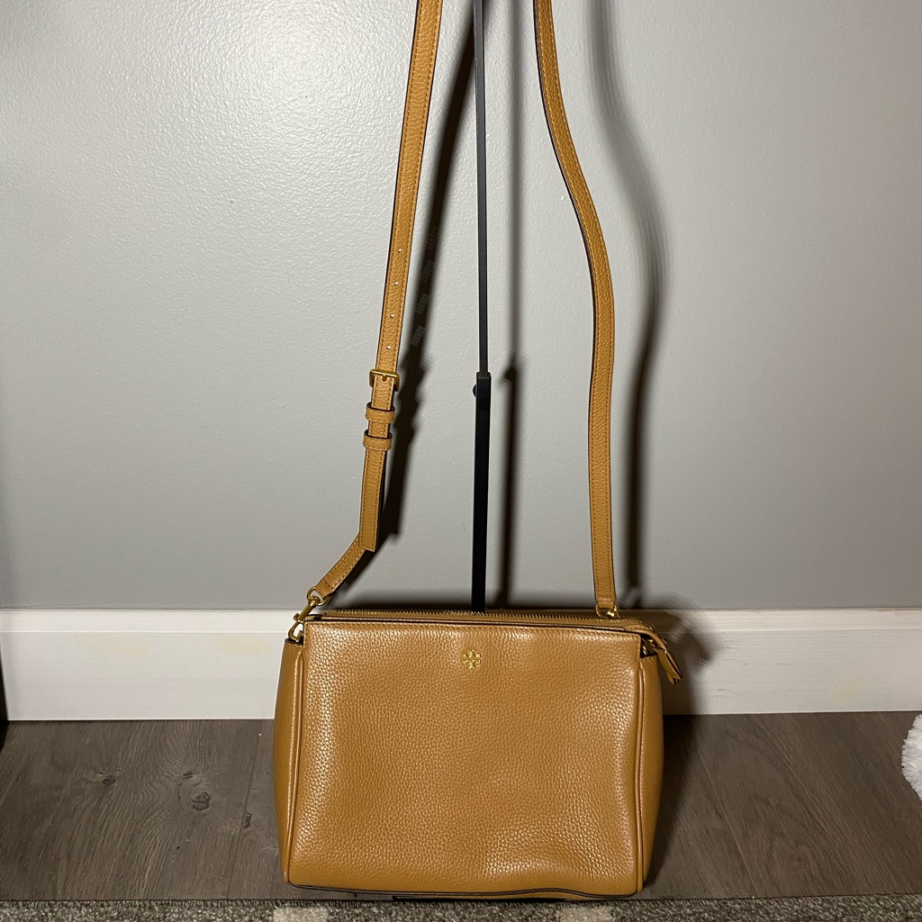 Tory Burch Kira Tan Pebbled Leather Crossbody Bag